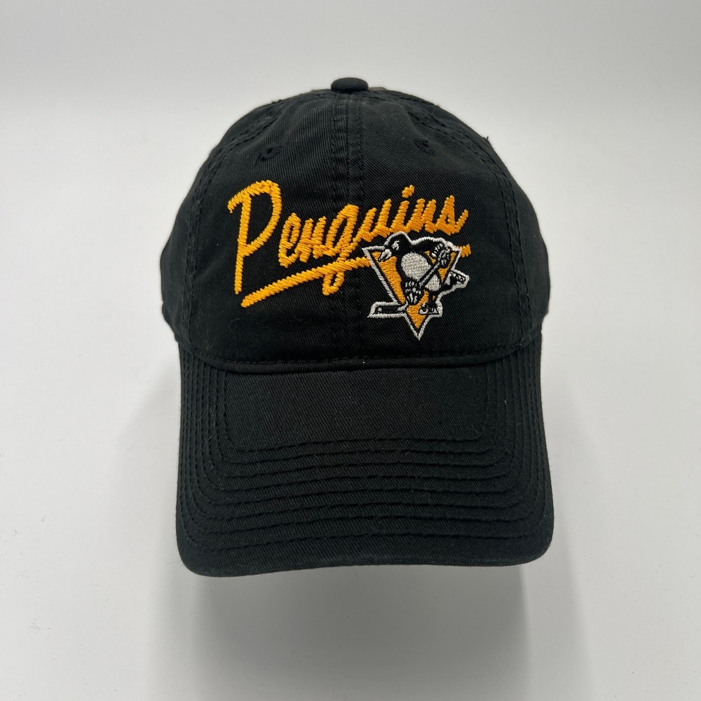 Adidas NHL Pittsburgh Penguins Black Script‎ Embroidered Strapback Dad Hat OSFA